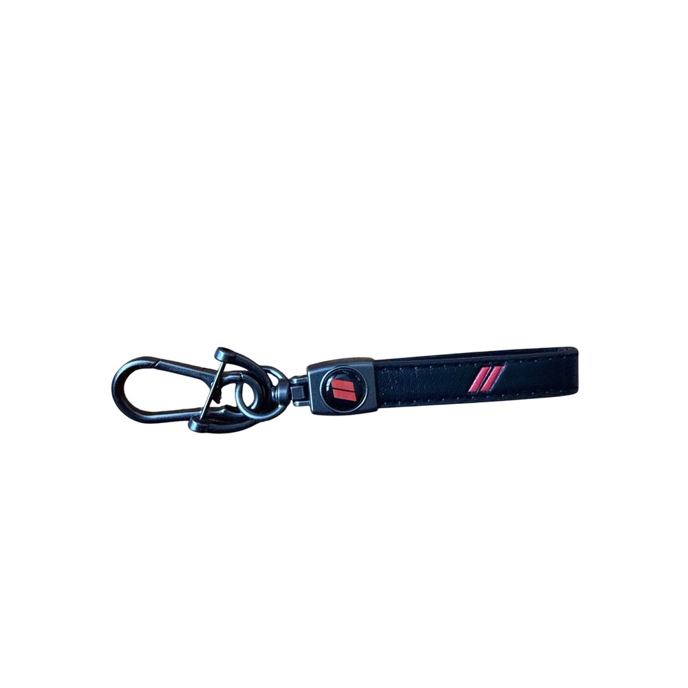 Dodge Black Leather Strap Keychain Red Dual Slash Logo  Key Ring Accessory